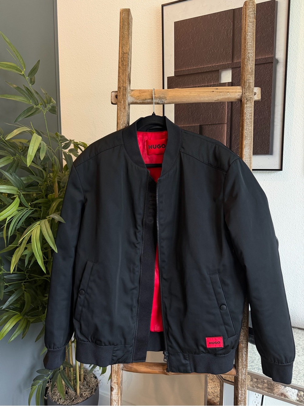 HUGO WATER-REPELLENT BOMBER JACKET IN COATED SATIN